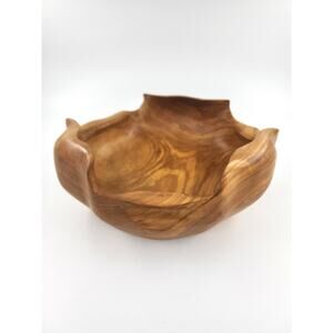 Hand-Carved Peruvian Olive Wood Bowl With Magnificent Organic Rim Shape